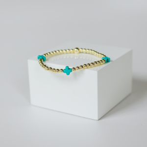 Turquoise 3-Square Cross, Gold
